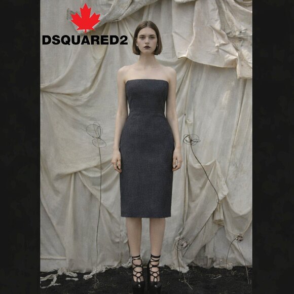 DSQUARED2 Dresses & Skirts - DSquared2 Charcoal Gray Wool Strapless Corset Dress Midi Tailored Fitted  46/M